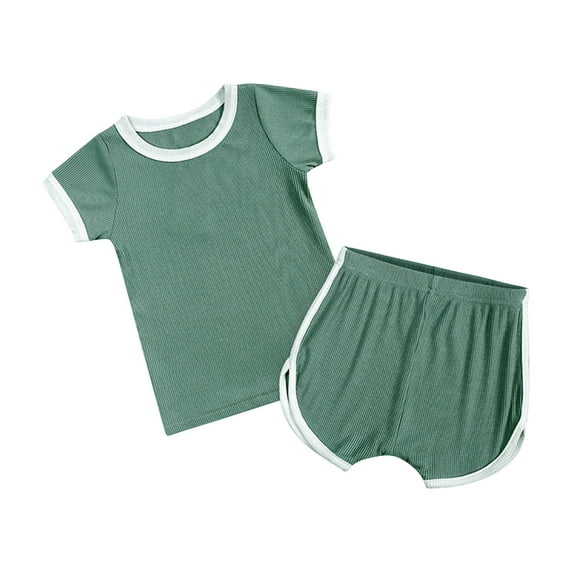 Elainilye Fashion Toddler Boys Girls 2 Piece Outfits Cute Solid Color Short Sleeve Shorts Set Cotton Casual Suit Sizes 6M-4Y,Green
