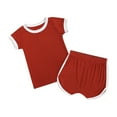 thumbnail image 1 of Elainilye Fashion Toddler Boys Girls 2 Piece Outfits Cute Solid Color Short Sleeve Shorts Set Cotton Casual Suit Sizes 6M-4Y,Red, 1 of 9
