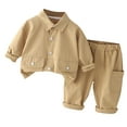 thumbnail image 1 of Elainilye Fashion Toddler Boys Girls Fall Outfits Cute Long Sleeve Zipper Top Pants Denim Suit 2 Piece Set For 6 Months - 5 Years Old,Brown, 1 of 5