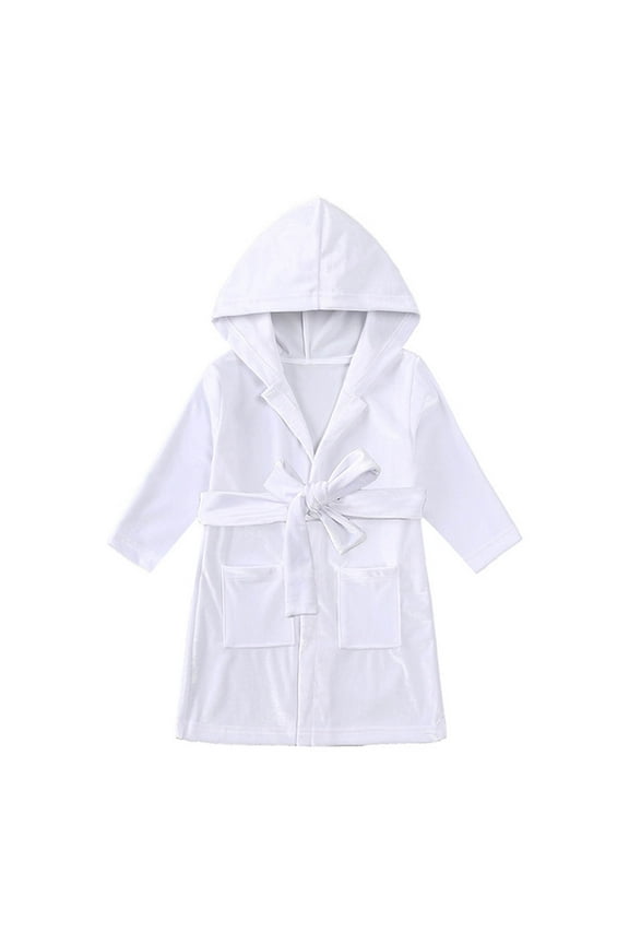 Fashion Toddler Boys Girls Robe Christmas Winter Soft Fleece Bathrobe with Belt Home Wear Sleepwear Robe for Gift,White