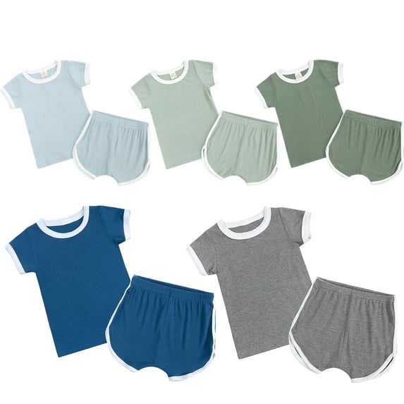 Elainilye Fashion Toddler Boys Girls Shorts Set Summer Ribbed Short-sleeved Top Shorts Two-piece Set Sizes 6M-4Y,Green