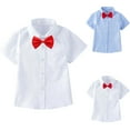 thumbnail image 1 of Elainilye Fashion Toddler Boys Short Sleeve Blouse Solid Color Gentleman's School Uniform Shirt Bow Tie Suit Sizes 3-14Y,White, 1 of 6