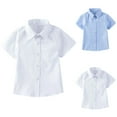 thumbnail image 1 of Elainilye Fashion Toddler Boys Short Sleeve Blouse Solid Color Gentleman's School Uniform Shirt Sizes 3-14Y,Beige, 1 of 5