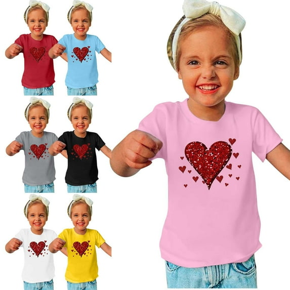 Elainilye Fashion Toddler Clothes Boys Girls Cotton T-shirt Valentine's Day Print Tee Round Neck Short Sleeve Top Sizes 3-10Y,Gray