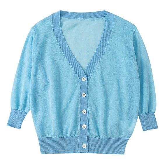 Elainilye Fashion Toddler Girl Sweaters Baby Girls Cute Knitted Sweaters Long Sleeved Thin Style Button Cardigan Coat,Blue