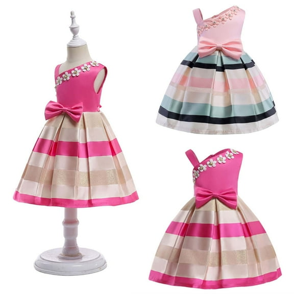 Elainilye Fashion Toddler Girls Formal Dresses Satin Bowknot Flower Decoration Birthday Party Gown Long Dresses, Sizes 3-9Y,Pink