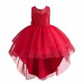 thumbnail image 1 of Elainilye Fashion Toddler Girls Princess Dress Embroidery Mesh Dress Gauze Dress Flower Girl Dresses for Wedding Party, Sizes 4-12Y,Red, 1 of 9