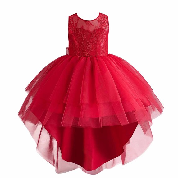 Elainilye Fashion Toddler Girls Princess Dress Embroidery Mesh Dress Gauze Dress Flower Girl Dresses for Wedding Party, Sizes 4-12Y,Red