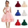 thumbnail image 1 of Elainilye Fashion Toddler Girls Princess Dress Pearl Net Yarn Bowknot Birthday Party Flowers Gown Kids Dresses, Sizes 3-8Y,Red, 1 of 9