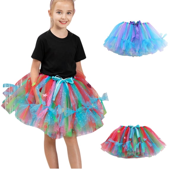 Elainilye Fashion Toddler Girls Tutu Skirt Cute Multicolour Net Yarn Princess Skirt Multi-color Bow Skirt, Sizes 2-10Y,Blue