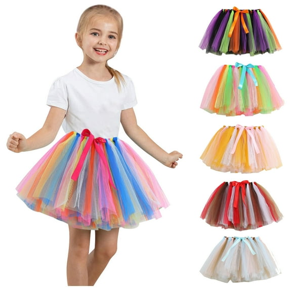 Elainilye Fashion Toddler Girls Tutu Skirt Cute Multicolour Net Yarn Princess Skirt Multi-color Bow Skirt, Sizes 2-10Y,White