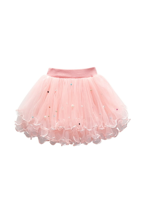 Fashion Toddler Girls Tutu Skirt Cute Party Dance Skirt Net Yarn Crimping Pearl Sequins Tulle Skirt, Sizes 2-7Y,Pink