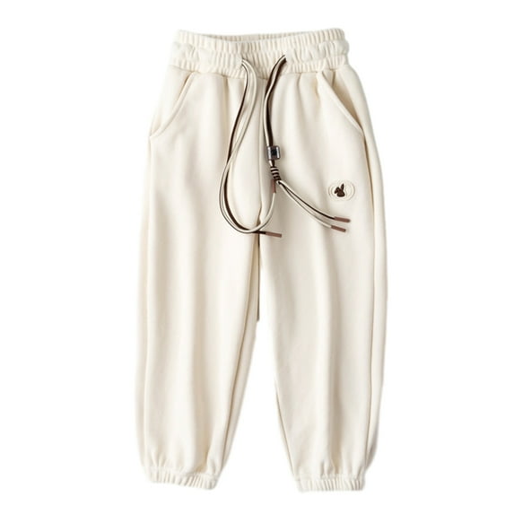 Elainilye Fashion Toddler Jogger Pants Cute Unisex Kids Cotton Elastic Waist Winter Baby Sweatpants, Sizes 2-12Y,White