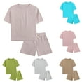 thumbnail image 1 of Elainilye Fashion Toddler Pajamas Set Boys Girls Cute Plain Soft Short Sleeve Top Pants Home Wear Suit Loungewear, Sizes 6M-13T, 1 of 8
