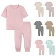 thumbnail image 1 of Elainilye Fashion Toddler Pajamas Set Boys Girls Cute Plain Soft Short Sleeve Top Pants Home Wear Suit Loungewear, Sizes 6M-13T, 1 of 8