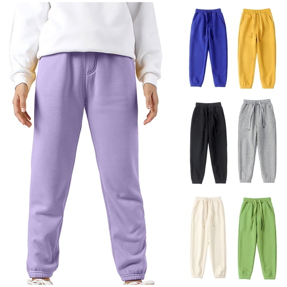 Elainilye Fashion Toddler Sweatpants Unisex Candy Color Activewear Casual Kids Sports Pants Jogging Bottoms, Sizes 4-12Y,Purple