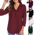 thumbnail image 1 of Elainilye Fashion Tops Women Casual V Neck Pullover Top Long Sleeve Solid Color Shirt Blouse Tops Undershirt,Green, 1 of 8