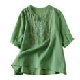 thumbnail image 1 of Elainilye Fashion Tops for Women 2024 Casual Loose T-Shirt 3/4 Sleeve Button Pockets Tops Cotton and Linen Blouse,Green, 1 of 9