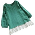 thumbnail image 1 of Elainilye Fashion Tops for Women Plus Size Oversized Linen Round Neck Solid Ruffled Hem Casual Top,Green, 1 of 6