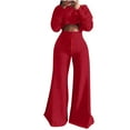 thumbnail image 1 of Elainilye Fashion Tracksuit Sets Womens 2 Piece Sweatsuit Pocket Round-Neck Casual Long Sleeve Sweatshirt and Pant Set,Red, 1 of 6