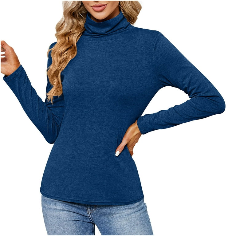 Elainilye Fashion Under Scrubs For Women Long Sleeve Turtleneck Comfortable  Bottom Shirt Long Sleeve Top Undershirt,Blue 