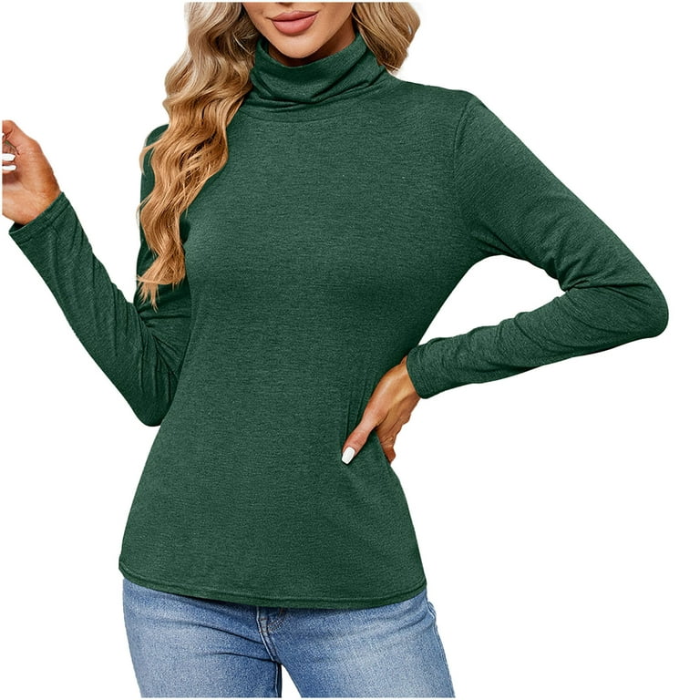 Elainilye Fashion Under Scrubs For Women Long Sleeve Turtleneck Comfortable  Bottom Shirt Long Sleeve Top Undershirt,Green 
