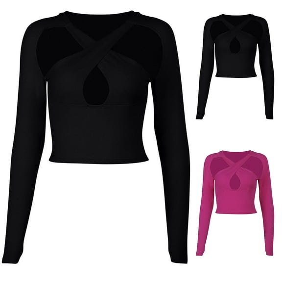 Elainilye Fashion Undershirts for Women Hollow Out Slim Fit Long Sleeve Shirt Solid Color Basics Tops Shirt,Pink