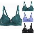 thumbnail image 1 of Elainilye Fashion Underwire Bras for Women Plus Size Underwear Supportive Bras with Lace Thin Large Soft Daily 3PC Bra,Green, 1 of 3
