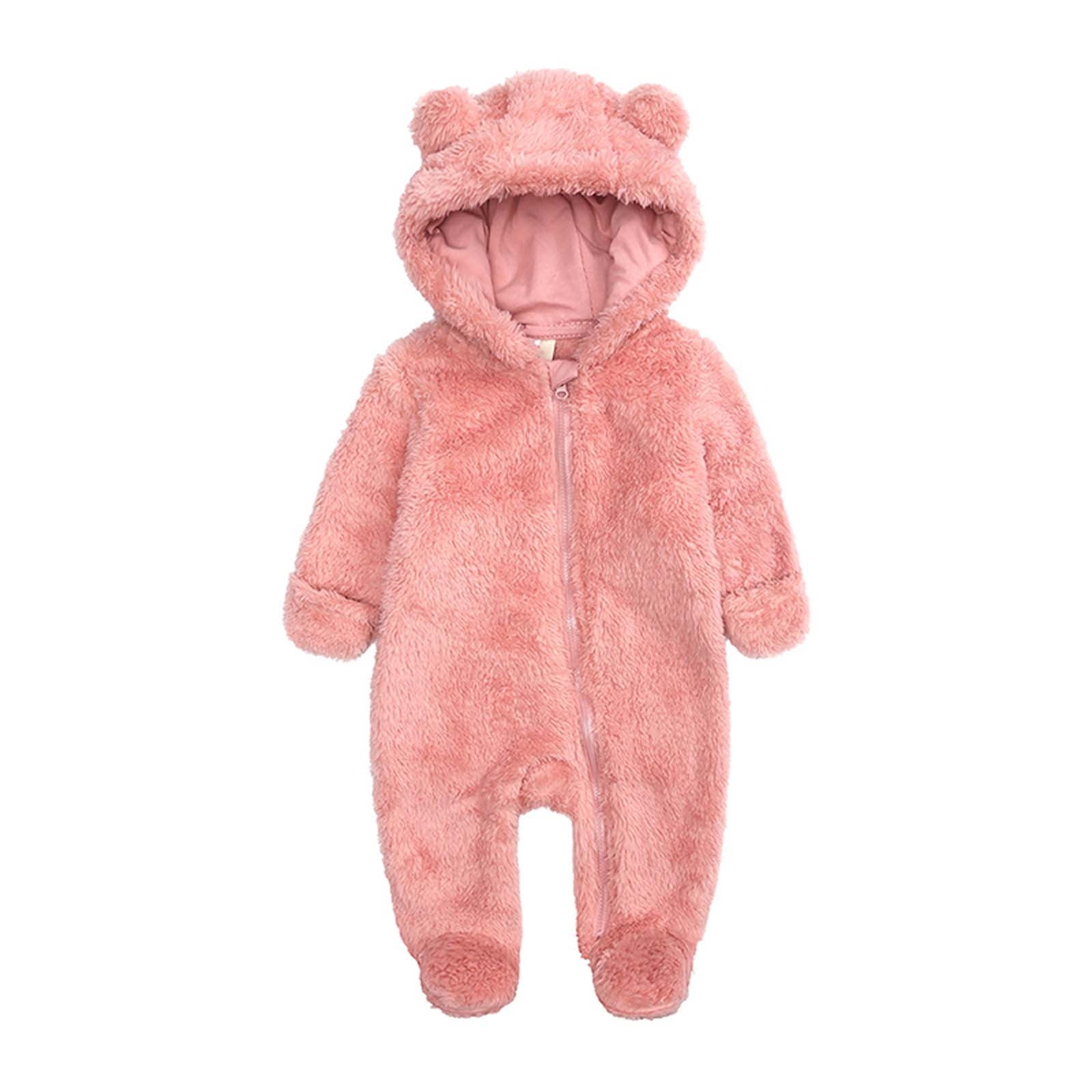 Fashion Unisex Baby Clothes Newborn Boys Girls Plush Cute Bear Ears Winter Thick Warm Jumpsuit Romper, Sizes 3-6 Months