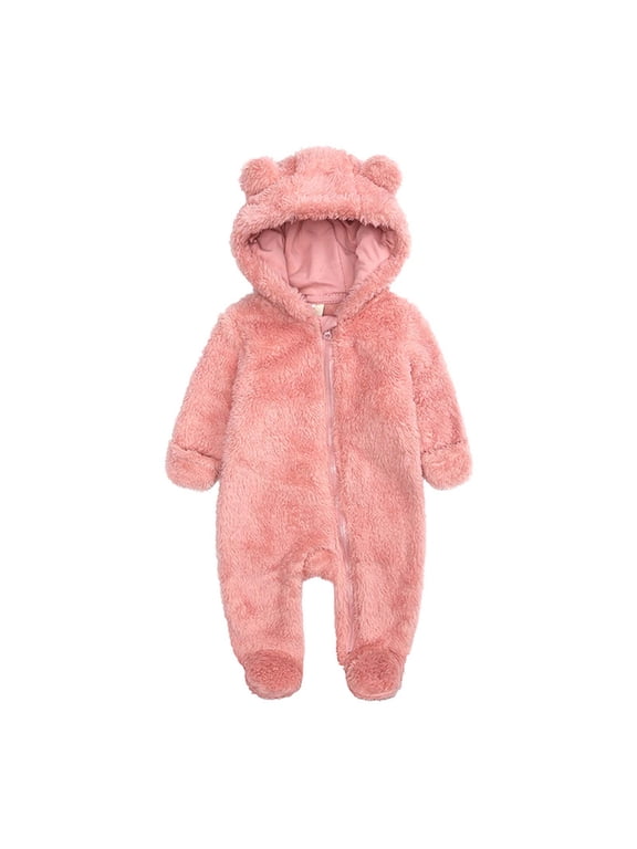 Fashion Unisex Baby Clothes Newborn Boys Girls Plush Cute Bear Ears Winter Thick Warm Jumpsuit Romper, Sizes 3-6 Months