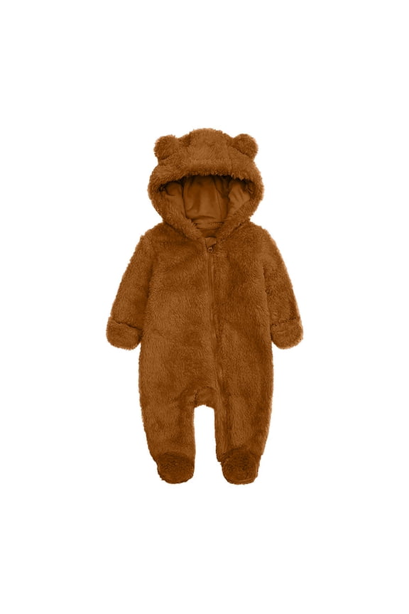 Fashion Unisex Baby Clothes Newborn Boys Girls Plush Cute Bear Ears Winter Thick Warm Jumpsuit Romper, Sizes 3-6 Months
