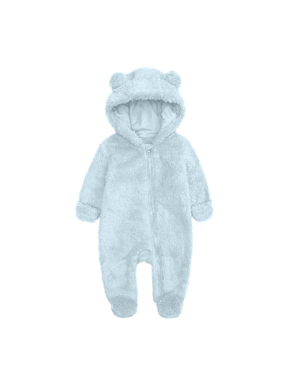 Fashion Unisex Baby Clothes Newborn Boys Girls Plush Cute Bear Ears Winter Thick Warm Jumpsuit Romper, Sizes 3-6 Months