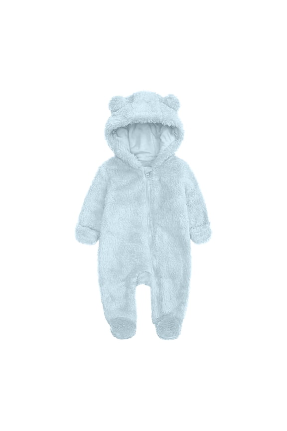 Fashion Unisex Baby Clothes Newborn Boys Girls Plush Cute Bear Ears Winter Thick Warm Jumpsuit Romper, Sizes 3-6 Months