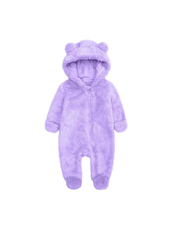 Fashion Unisex Baby Clothes Newborn Boys Girls Plush Cute Bear Ears Winter Thick Warm Jumpsuit Romper, Sizes 3-6 Months