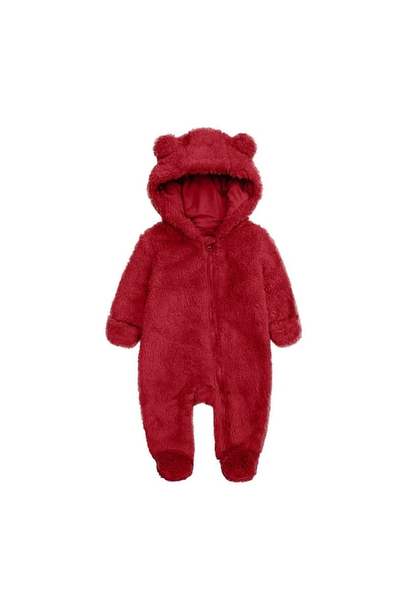 Fashion Unisex Baby Clothes Newborn Boys Girls Plush Cute Bear Ears Winter Thick Warm Jumpsuit Romper, Sizes 6-9 Months