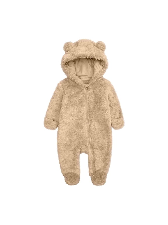 Fashion Unisex Baby Clothes Newborn Boys Girls Plush Cute Bear Ears Winter Thick Warm Jumpsuit Romper, Sizes 6-9 Months