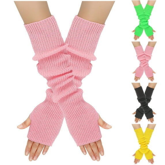 Elainilye Fashion Unisex Winter Gloves Fingerless Gloves Knitted Wool Gloves Wrist Arm Warmer Solid Knitted Long Gloves Mitten,Pink