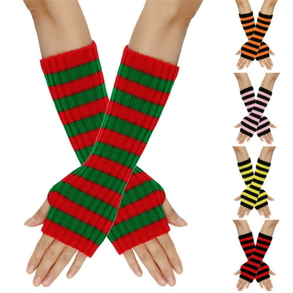 Elainilye Fashion Unisex Winter Gloves Wrist Arm Warmer Solid Knitted Long Fingerless Gloves Mitten Knitted Wool Gloves,Green