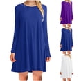 thumbnail image 1 of Elainilye Fashion Vacation Dresses for Women Casual Long Sleeve Solid Round Neck Ladies Loose Mini Dress,Purple, 1 of 6