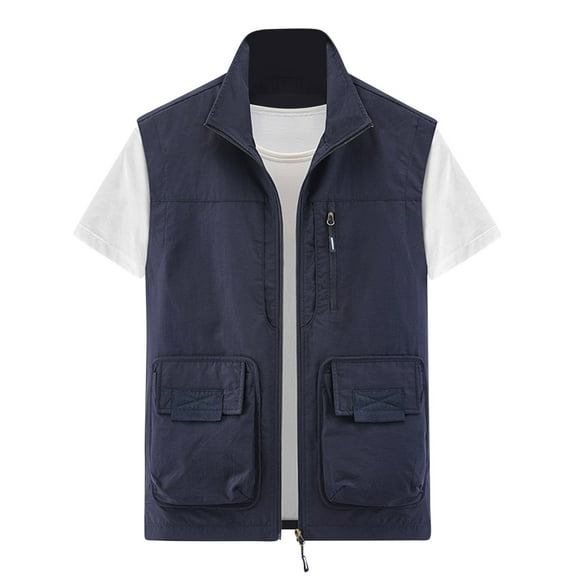 Elainilye Fashion Vest For Men Thin Fleece Jacket Athletic Multi-bag Casual Quick-drying Loose Vest Outdoor Mountaineering Tooling Jackets,Blue