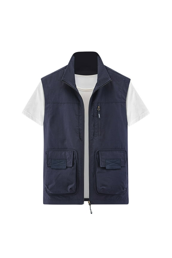 Fashion Vest For Men Thin Fleece Jacket Athletic Multi-bag Casual Quick-drying Loose Vest Outdoor Mountaineering Tooling Jackets,Blue