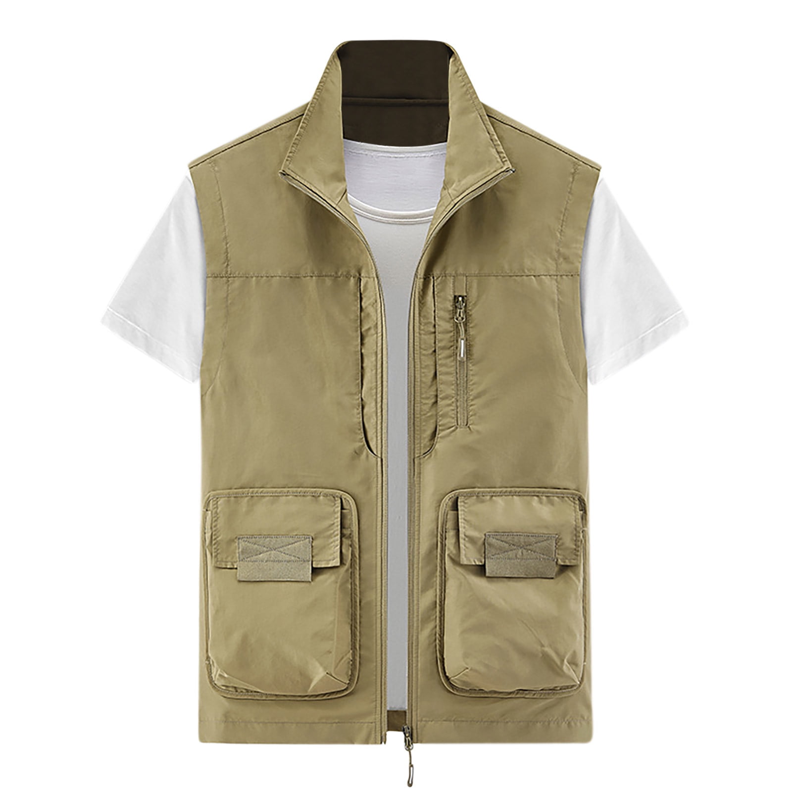 Elainilye Fashion Vest For Men Thin Fleece Jacket Athletic Multi bag Casual Quick drying Loose Vest Outdoor Mountaineering Tooling Jackets Brown Walmart