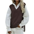 thumbnail image 1 of Elainilye Fashion Vest For Women Sweater Slim V-Neck Vest Knit Sweater Ladies Sleeveless Hooded Casual Jacket Top,Brown, 1 of 6