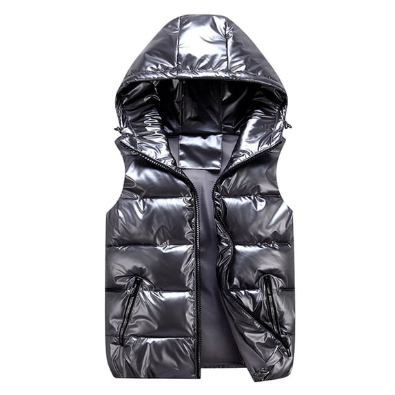 Elainilye Fashion Vest For Women Thermal Cropped Coat Solid Colors Winter Warm Coat Padded Jacket,Gray