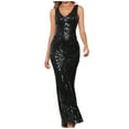 thumbnail image 1 of Elainilye Fashion Wedding Guest Dresses Sequin V-neck Dress Sparkly Glitter Party Club Long Skirt Wrap Evening Formal Dress,Black, 1 of 9