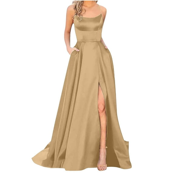 Elainilye Fashion Wedding Guest Dresses for Women Solid Color Off Back Strap Long Dress Slim Off Shoulder Evening Dress,Brown