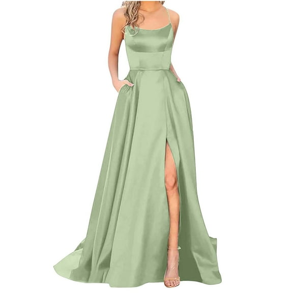 Elainilye Fashion Wedding Guest Dresses for Women Solid Color Off Back Strap Long Dress Slim Off Shoulder Evening Dress,Green