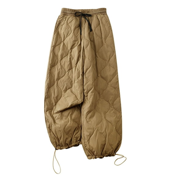 Elainilye Fashion Wide Leg Trouser Pants for Women Elastic Waist Loose Casual Solid Color Warm Cotton Pants Long Pants,Brown