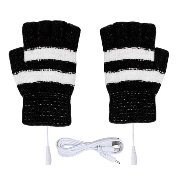 Elainilye Fashion Winter Gloves For Men And Women Winter Cold Protection Warm USB Heating Gloves Windproof Half Finger Knit Gloves,Black