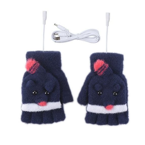 Elainilye Fashion Winter Gloves For Men And Women Winter Cold Protection Warm USB Heating Gloves Windproof Half Finger Knit Gloves,Blue